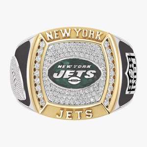 Bague en or 18 carats New York Jets avec sertissage pavé de cristaux et strass, bijoux de luxe pour homme - Product Image 1