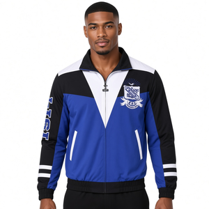 Phi Beta Sigma Royal Blue Black White <b>Men</b>’s Greek Fraternity Full Zip <b>Jacket</b> Embroidered Crest Long Sleeve <b>Lightweight</b> Outerwear - Product Image 1