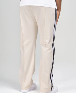 Pantalones de Pierna Recta Color Beige de Primera Calidad con Rayas Laterales, Corte Holgado, Cintura Elástica, Estilo Casual, Tejido Entrecruzado, Estilo Primavera - Product Image 3