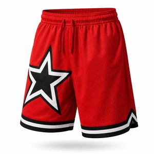 Pantalones Cortos de Baloncesto con Estampado de Estrellas para Hombre, Pantalones Cortos Deportivos Casuales de Malla Roja para Verano - Product Image 1
