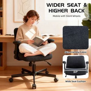 Sedia da Ufficio Girevole Regolabile con Seduta Ampia a Gambe Incrociate, Cuscino Spesso, Braccioli Ribaltabili, Tessuto Confortevole, Ruote e Maniglia in Nylon - Product Image 4