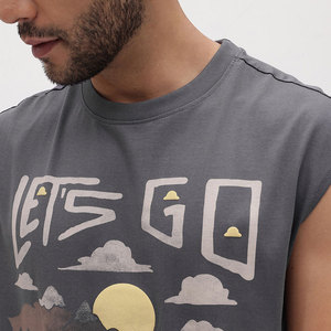 เสื้อยืดคอกลมแขนกุดสำหรับผู้ชายเสื้อยืดแขนกุดสำหรับใส่ไปที่ไหนสักแห่งเสื้อยืดลำลองทรงพอดีตัวปกติ - Product Image 6