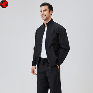 Men's Black Hooded Tracksuit Set Drawstring Jogger Pants <b>Zip</b> <b>Up</b> <b>Jacket</b> Sportswear for Running Training Nylon Tracksuit Set - Product Image 6