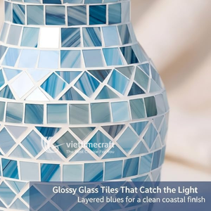 แจกันไม้ไผ่สไตล์โบฮีเมียน ViettimeCraft ลายโมเสกเคลือบเงา งานฝีมือรักษ์โลก กระถางดอกไม้ตั้งโต๊ะไม้ไผ่สาน สำหรับตกแต่งบ้านสไตล์โมเดิร์นริมชายฝั่ง - Product Image 4