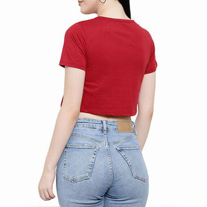 Crew Neck Crop Tee Premium Cotton Summer Fashion Top OEM ODM Factory Direct Supply Women's Basic Solid Crop Top - Product Image 2