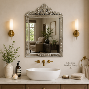 Espejo Rectangular Veneciano de Lujo con Adorno de Corona en la Parte Superior y Marco de Vidrio Grabado, Espejo Decorativo de Pared Antiguo para el Hogar - Product Image 3