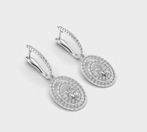 Pendientes de Diamantes con Corte Ovalado, Oro Sólido de 18K, Baño de Rodio, Engaste Pavé, Joyería Geométrica de Lujo para Mujer, para Bodas - Product Image 4