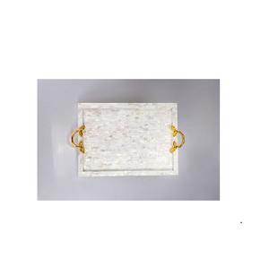 Plateau de service en nacre avec poignée en laiton, carré, dernier cri en matière d'artisanat, organiseur pour table à manger, plateau en nacre. - Product Image 1