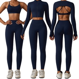 Light Blue Yoga Set High Waist Leggings & Spaghetti Strap <b>Crop</b> <b>Top</b> Seamless Activewear 2 Piece Fitness Wear - Product Image 6