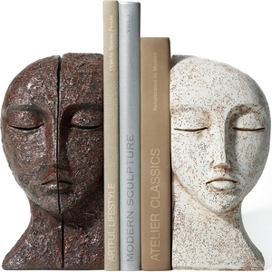 Ceramic Face Sculpture Bookends Set 2Pcs Modern Abstract Design for Shelves Decorative Artistic <b>Book</b> Ends - Product Image 4