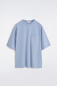 T-shirt en coton bleu clair à manches courtes et col rond pour homme, coupe ample, décontracté, couleur unie, tricot jersey - Product Image 2