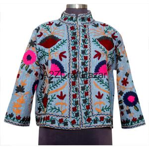 Chaqueta Bomber A2ZCraftBazar con Estampado Floral Vintage, Multitemporada, 100% Algodón, Cuello en V, Cierre de Pespunte Abierto, TNT Suzani - Product Image 1