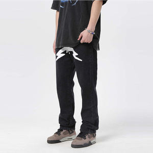 Custom <b>Men</b> Outfit Baggy Fit Dark Blue <b>Jeans</b> Pants <b>Men's</b> Loose Flare-leg Washed Yellow Mud-dyed Formal Summer Solid Dark <b>Jeans</b> - Product Image 3