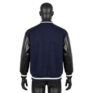 Blouson universitaire pour hommes en gros, corps en laine, manches en cuir, boutons-pression, style baseball, avec lettre B, vêtement d'extérieur - Product Image 2