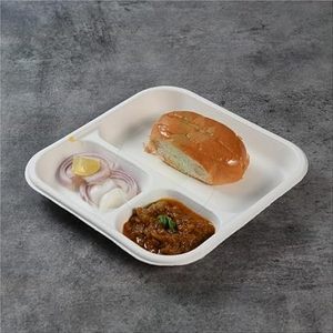 Nouvelle barquette alimentaire jetable pour pique-niques, festivals et événements en plein air, plateau repas 3 compartiments en bagasse pour présentation alimentaire - Product Image 1