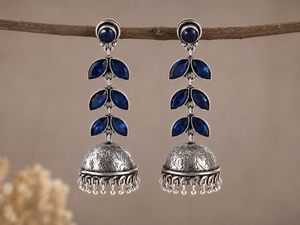Blue Zircon Chandelier <b>Earrings</b> With Bell Shape Antique <b>Silver</b> Plated Ethnic Style For Women Wedding Jewelry - Product Image 3