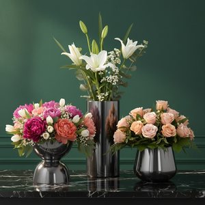 Juego de Jarrones Rectangulares Modernos y Ecológicos de Aluminio Color Gris Metálico con Acabado de Espejo para Decoración del Hogar, Jarrón Decorativo Minimalista para Flores de Escritorio - Product Image 2