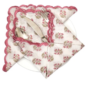 Belles Serviettes en Coton Brodées Pastèque Rose & Vert Mousse Serviettes en Tissu Imprimées d'Inde - Product Image 1