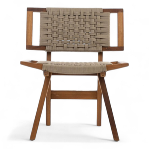 Silla de comedor con respaldo de cuerda tejida y estructura de madera de teca para muebles de hogar y hoteles comerciales - Product Image 2