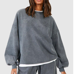 Sweat-shirt à col rond pour femme, effet délavé, haute qualité, prix bas, logo personnalisé, sweat-shirts pour femmes - Product Image 6