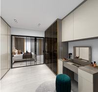 Table de toilette moderne minimaliste Behome avec miroir LED intégré, unités de rangement, design de panneau |   Modulaire Durable |   Direct d'usine