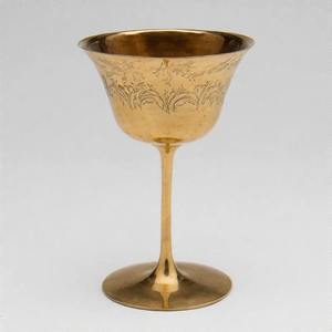 แก้วไวน์ทองเหลืองชุบทองโบราณ สลักลาย งานหล่อทำมือ ของสะสม งานศิลปะแก้ว - Product Image 2