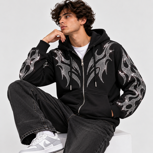 Nouvelle mode : Sweat à capuche zippé pour homme avec strass, sweat-shirt orné de cristaux étincelants, veste à capuche streetwear personnalisée, fourniture directe usine - Product Image 6