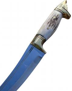 Couteau utilitaire à lame fixe artisanal en acier au carbone, manche en corne de cerf naturelle, garde en laiton, outil de découpe - Product Image 2