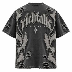 เสื้อยืดโอเวอร์ไซส์แขนสั้นสีดำสไตล์พังก์ ผ้าคอตตอนเจอร์ซีย์ฟอก ทรงโอ-เนค โลโก้ด้านหน้า ลายนูน เป็นมิตรต่อสิ่งแวดล้อม - Product Image 2