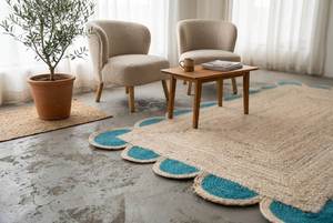 Alfombra de Yute Natural Trenzada, Hecha a Mano, Ecológica, Lavable, con Borde Festoneado Color Verde Azulado, 100% Yute Natural, Artesanía - Product Image 2