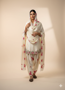 Ensemble Patiala pour femme avec broderie florale riche et dupatta - Vêtements islamiques modestes et style ethnique pakistanais, ensemble Salwar Kameez 3 pièces - Product Image 1