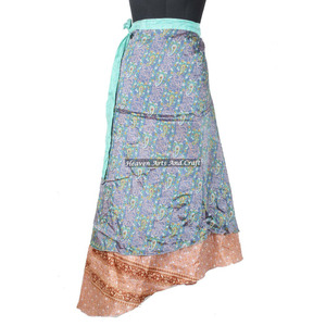 New Fabulous Two Layered Reversible New Indian Around Silk Sari Wrap <b>Skirts</b> Women Wear Vintage Silk Sari <b>Long</b> Length Wrap Around - Product Image 4