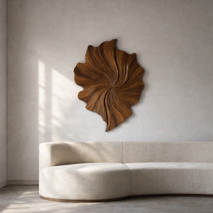 Sculpture murale en bois massif naturel, style Art déco moderne, feuille organique, texture abstraite, décoration murale écologique, cadeau de pendaison de crémaillère - Product Image 3