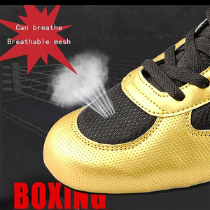Chaussures de boxe haut de gamme respirantes à lacets en triple maille, cuir synthétique, semelle antidérapante résistante à l'usure, légères, prêtes à être expédiées - Product Image 6