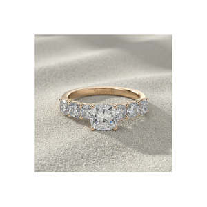 Anillo de compromiso de diamante chapado en rodio certificado Stonewels, estilo vintage, corte cojín, con piedras laterales engastadas, anillo de oro de 14K - Product Image 1