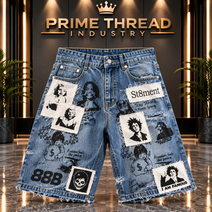 Shorts de Mezclilla Desgastados para Hombre, Directo de Fábrica, con Parches Gráficos, Estilo Urbano Holgado, Unisex, Shorts de Mezclilla Rotos - Product Image 6