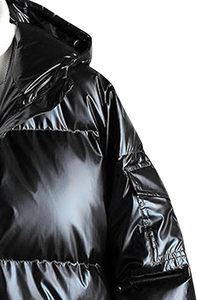 OEM LOW MOQ High Quality Coated <b>Canvas</b> Glossy Puffer Jacket Waterproof Breathable Oversized Streetwear Hoodie Thin Patchwork - Product Image 3