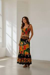 Modern Floral Print Knee-Length Halter Neck Boho A-Line Rayon Eco-Friendly Breathable <b>Loose</b> Summer <b>Dress</b> Sleeveless Elastic - Product Image 2