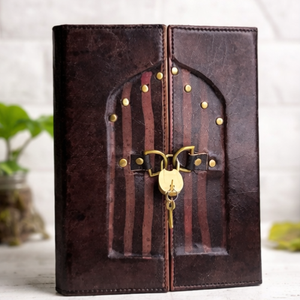 Antique Handmade Hardcover Leather Door Journal <b>Lock</b> Key Vintage Style Unique <b>Diary</b> Genuine Leather Writing Notebook Graduation - Product Image 2