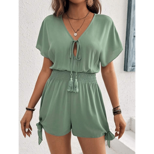 Combinaison style bohème pour femme, col en V, avec franges et taille élastique - Product Image 3