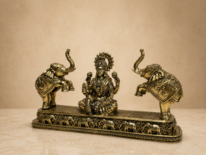 Handmade Brass Gaj Lakshmi <b>Statue</b> with Figures | Diwali Handicraft Goddess Lakshmi Idol for Home Table & Temple Decor - Product Image 6