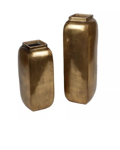 Ensemble de 2 vases à fleurs en métal doré de qualité supérieure |   Vase décoratif rectangulaire en laiton mat, vaisselle de table en aluminium durable pour l'intérieur - Product Image 1