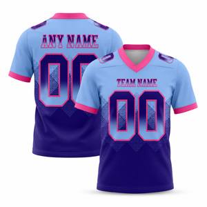 เสื้อฟุตบอลทีมแบบซับลิเมชั่นสั่งทำพิเศษพร้อมชื่อทีม ขายส่งเสื้ออเมริกันฟุตบอลสีทีม ผ้าโพลีเอสเตอร์แห้งเร็ว คอวี แขนสั้น - Product Image 5