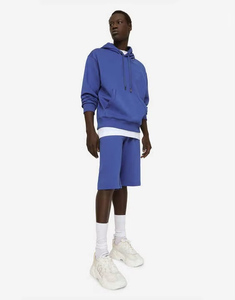 เสื้อสเวตเตอร์มีฮู้ดสีแดงสำหรับผู้ชายพร้อมกางเกงขาสั้นชุดลำลองฤดูร้อนผ้าฝ้ายถักสีทึบ - Product Image 5