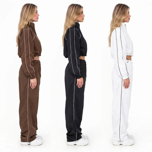 Conjunto Deportivo de Chaqueta Corta y Pantalones Holgados para Mujer, Chaqueta Corta de Nailon Ligera con Cierre Completo y Mangas Largas - Product Image 3