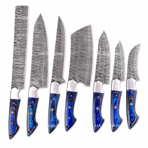 UA Supplies – Ensemble de couteaux de chef en acier Damas forgé à la main, 7 pièces, manche en bois bleu, ambidextre, finition polie miroir, style japonais moderne - Product Image 3