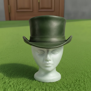 Venta al por mayor de sombreros de copa de cuero verde hechos a mano de primera calidad, estilo victoriano steampunk, disfraz único para festivales. - Product Image 3