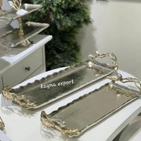 Nouvelle collection Olive, plateau décoratif rectangulaire en argent avec poignée florale, design traditionnel, finition antique patinée