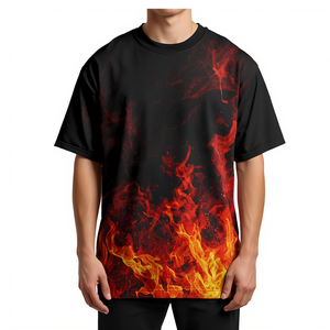T-shirt pour homme à sublimation motif flamme abstraite, coupe oversize, vêtement de mode - Product Image 4