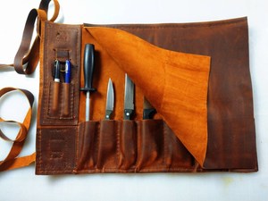 Genuine Leather Eco-Friendly Portable Knife <b>Roll</b> <b>Bag</b> Culinary Chef <b>Tool</b> Case Handmade in Pakistan LKR-0224 - Product Image 2